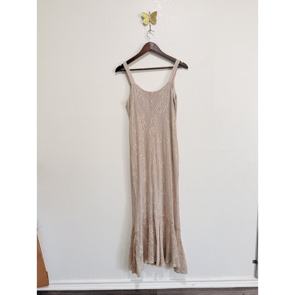 Vintage Spencer Alexis Gold Metallic Rose Lace Mermaid Midi Slip Dress Size S - Picture 3 of 10